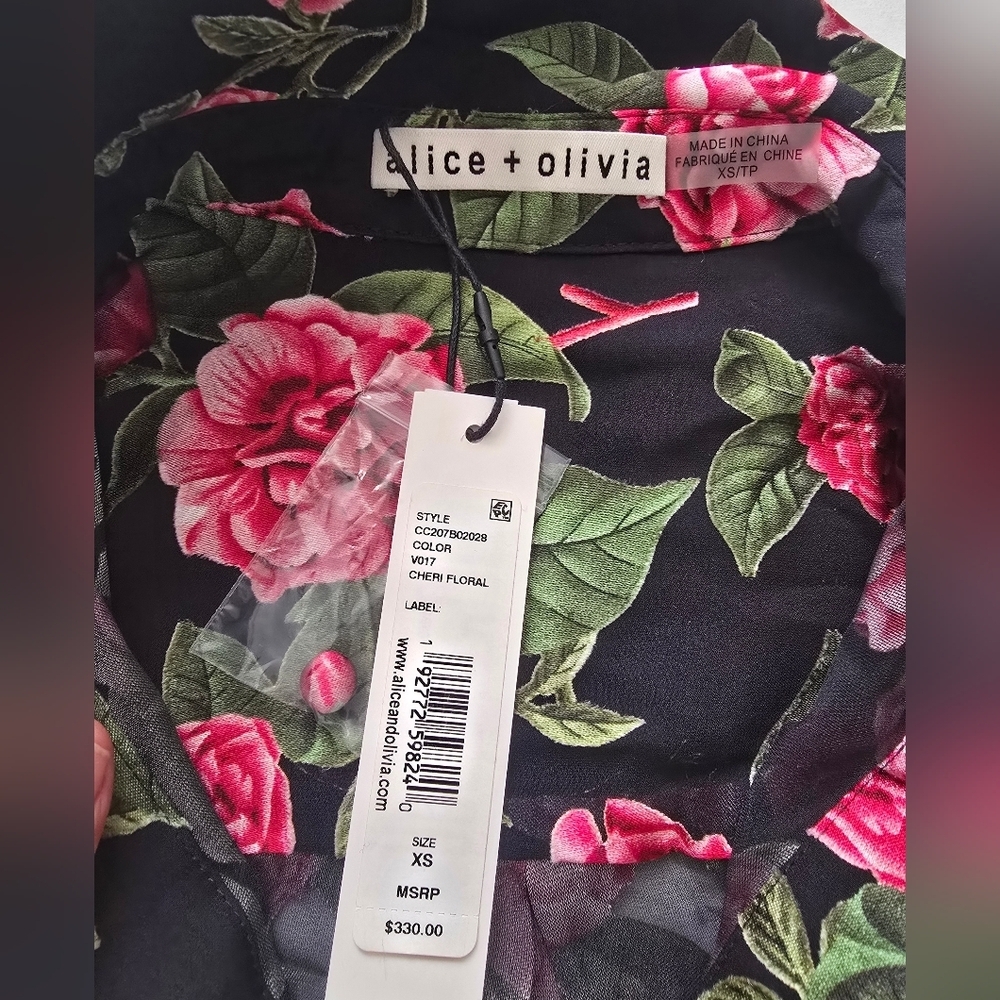 Alice and Olivia Eloise Floral Button Down Sheer Blouse Size XS - Picture 5 of 12